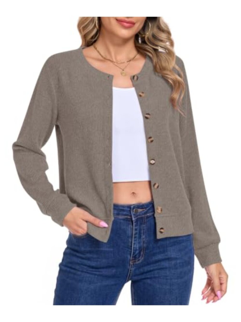 Womens Lightweight Long Sleeve Open Front Button Cardigan Sweater